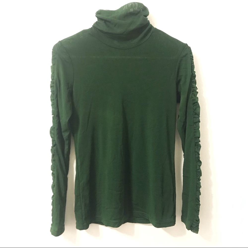 Forest Green Long-sleeved Turtleneck Blouse